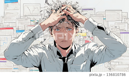 金融市場の急激な変動で頭を抱えている男性