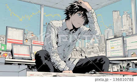 金融市場の急激な変動で頭を抱えている男性