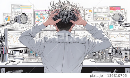 金融市場の急激な変動で頭を抱えている男性