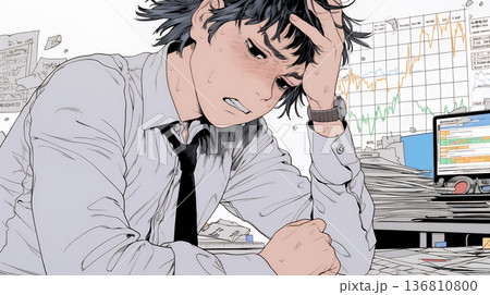 金融市場の急激な変動で頭を抱えている男性