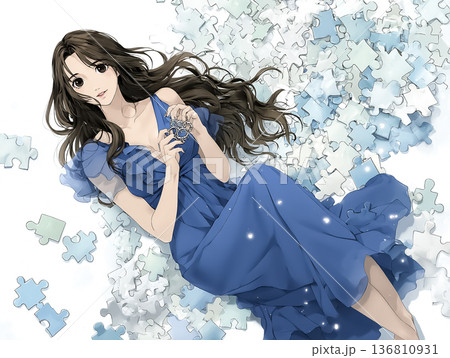 パズルの妖精 空中で論理パズルを解く知性派ファンタジーイラスト 136810931