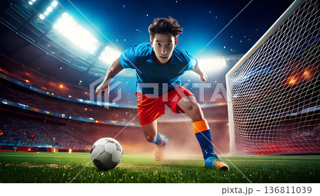 サッカーボールを蹴る選手 サッカーボールを蹴る選手 136811039