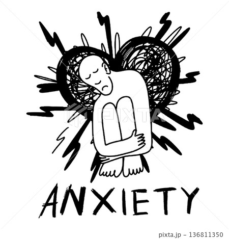 Hand Drawn Illustration of Person Suffering from Anxiety and Mental Disorder Concept 136811350