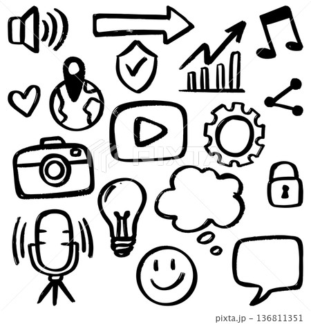 Hand Drawn Social Media and Digital Marketing Doodle Icon Set. Hand Drawn Social Media and Digital Marketing Doodle Icon Set. 136811351