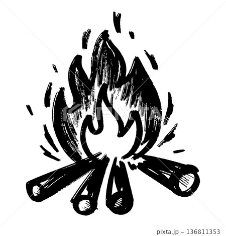 Hand drawn campfire sketch illustration isolated on white background. Hand drawn campfire sketch illustration isolated on white background. 136811353