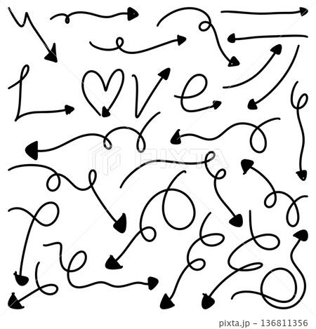 Hand Drawn Doodle Arrows and Love Text Elements Set Hand Drawn Doodle Arrows and Love Text Elements Set 136811356