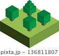 アイソメトリックで描かれたブロック風の木のイラスト 136811807