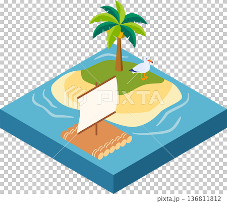 荒島與木筏的等距插圖 136811812