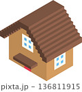 アイソメトリックで描かれたシンプルな木造住宅の立体イラスト 136811915