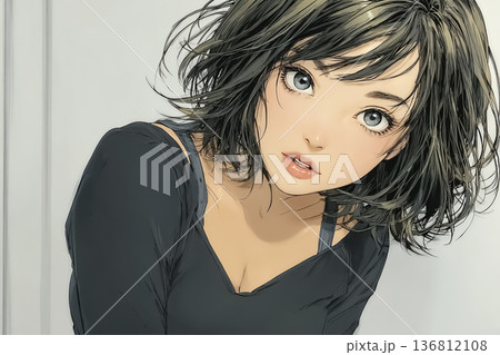 健康的で美しいショートボブの若い女性 透明感のあるアイキャッチポートレートイラスト 健康的で美しいショートボブの若い女性 透明感のあるアイキャッチポートレートイラスト 136812108