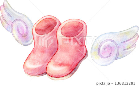 翼が生えた赤いブーツの水彩イラスト 136812293