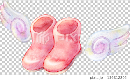 翼が生えた赤いブーツの水彩イラスト 136812293