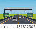 Speed camera monitoring vehicles on the highway in flat design style. 136812307