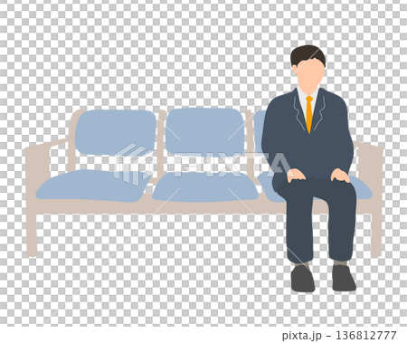 待合椅子に座るスーツの男性イラスト 待合椅子に座るスーツの男性イラスト 136812777