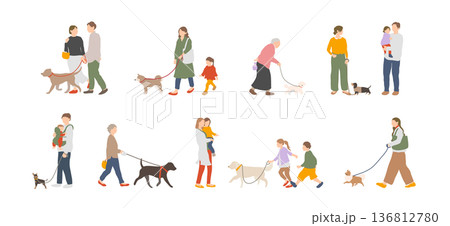 犬と歩く日常 人物バリエーションセット(家族・シニア・親子) 犬と歩く日常 人物バリエーションセット(家族・シニア・親子) 136812780