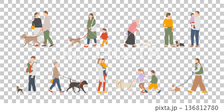 犬と歩く日常 人物バリエーションセット(家族・シニア・親子) 犬と歩く日常 人物バリエーションセット(家族・シニア・親子) 136812780