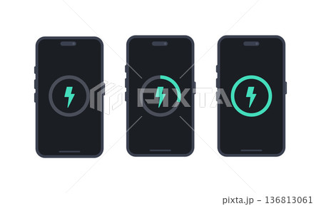 スマートフォンと雷アイコンで表現する充電状態のイメージ スマートフォンと雷アイコンで表現する充電状態のイメージ 136813061
