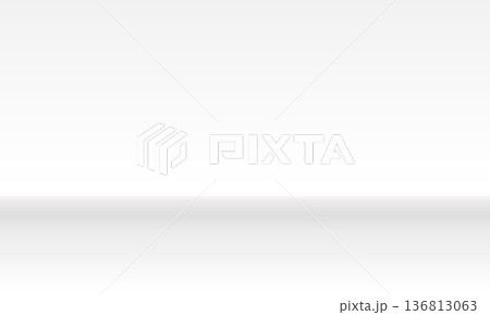 スタジオ撮影用の白背景における壁と床のシンプル空間 136813063
