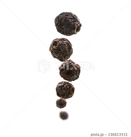 Dried hawthorn berries levitate on a white background 136813531