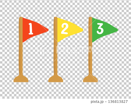 Triangular flags with the numbers 1, 2, and 3 written on them - illustration set Triangular flags with the numbers 1, 2, and 3 written on them - illustration set 136813827