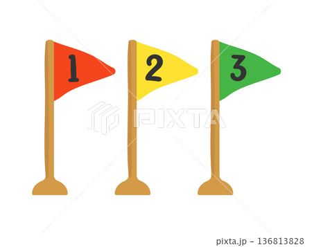 1,2,3と書かれた三角形の旗 イラストセット 1,2,3と書かれた三角形の旗 イラストセット 136813828