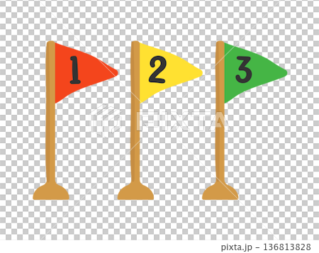 1,2,3と書かれた三角形の旗 イラストセット 1,2,3と書かれた三角形の旗 イラストセット 136813828