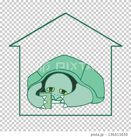 A turtle playing with a smartphone at home: Loneliness in modern society and indoor living 136813830