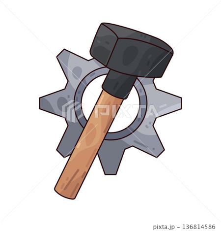 Illustration of hammer and gear 136814586