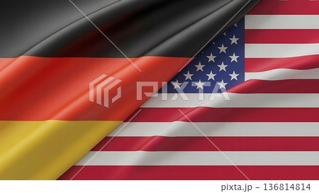 United states and germany flags moving in wind representing alliance unity and international political cooperation United states and germany flags moving in wind representing alliance unity and international political cooperation 136814814