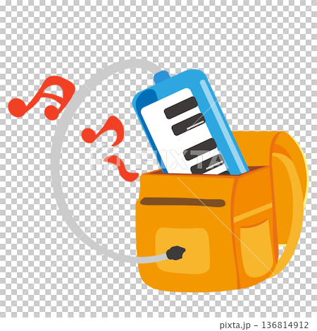 黄色いランドセルが鍵盤ハーモニカを吹くイラスト 136814912