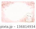 水彩風 桜のメッセージカード｜余白あり・かわいい白くまイラスト 136814934