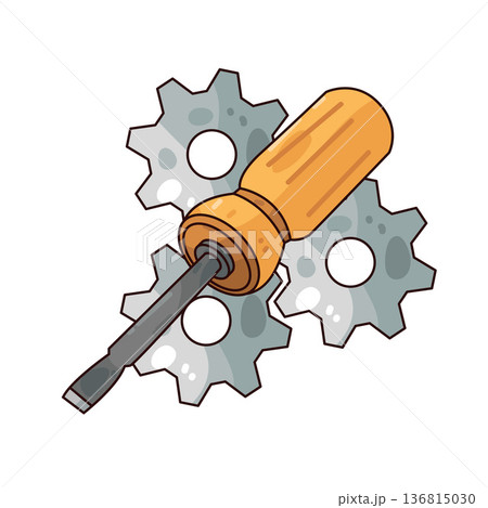Illustration of screwdriver and gear Illustration of screwdriver and gear 136815030