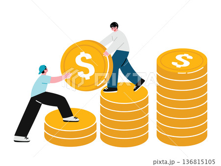協力してお金を貯める男性 協力してお金を貯める男性 136815105