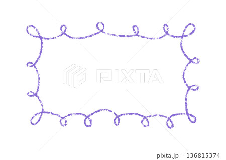 Crayon doodle scalloped frame. Chalk wavy hand drawn border. Purple cute rectangle photo frame with crayon texture. Wavy sketch line mirror border. Vector illustration isolated on white background Crayon doodle scalloped frame. Chalk wavy hand drawn border. Purple cute rectangle photo frame with crayon texture. Wavy sketch line mirror border. Vector illustration isolated on white background 136815374