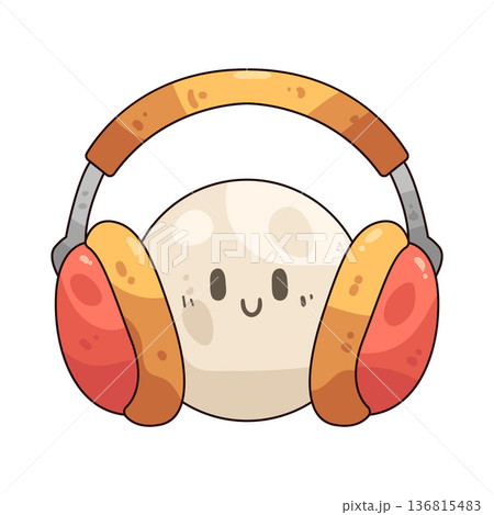 Illustration of Smiling Face with Headphones 136815483