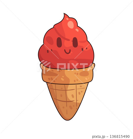 Illustration of smiley ice cream cone Illustration of smiley ice cream cone 136815490