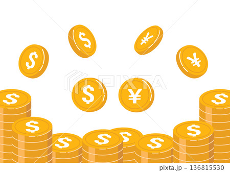 コインが積み重なるフレームとイラスト素材 136815530