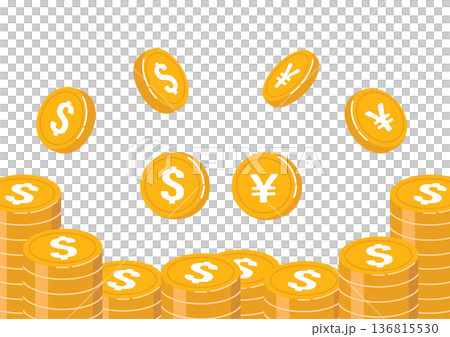 コインが積み重なるフレームとイラスト素材 136815530