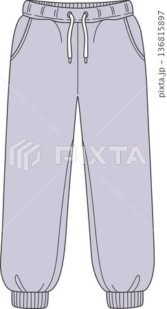 Minimalist Hand Drawn Illustration of Light Purple Jogger Sweatpants with Drawstring and Pockets for Cozy Loungewear and Casual Fashion Concept Minimalist Hand Drawn Illustration of Light Purple Jogger Sweatpants with Drawstring and Pockets for Cozy Loungewear and Casual Fashion Concept 136815897