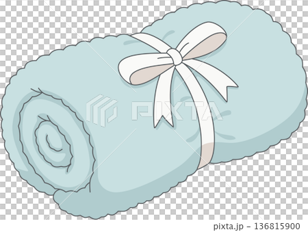 Minimalist Hand Drawn Illustration of a Rolled Light Blue Soft Blanket Tied with a White Ribbon Bow for Cozy Home Decor and Wellness Concept Minimalist Hand Drawn Illustration of a Rolled Light Blue Soft Blanket Tied with a White Ribbon Bow for Cozy Home Decor and Wellness Concept 136815900