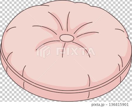 Minimalist Hand Drawn Illustration of a Pink Round Floor Cushion with Button Detail for Cozy Home Decor and Interior Design Concept Minimalist Hand Drawn Illustration of a Pink Round Floor Cushion with Button Detail for Cozy Home Decor and Interior Design Concept 136815901