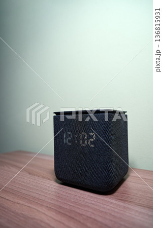 Modern Smart Speaker on Wooden Surface Modern Smart Speaker on Wooden Surface 136815931