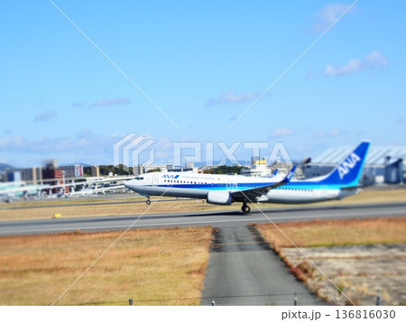着陸する飛行機 136816030