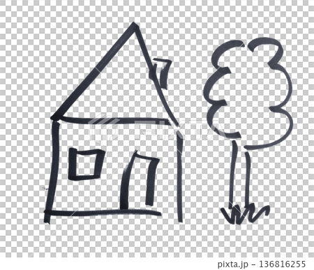 a little house with the garden drawn with black marker a little house with the garden drawn with black marker 136816255