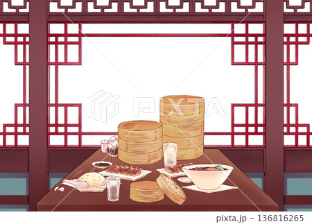 中華料理と窓のフレーム 136816265