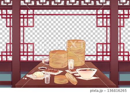 中華料理と窓のフレーム 136816265