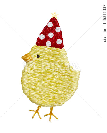 【横向きパーティーひよこ】手刺繍イラスト素材 136816337