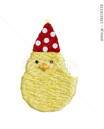 【お座りパーティーひよこ】手刺繍イラスト素材 136816338