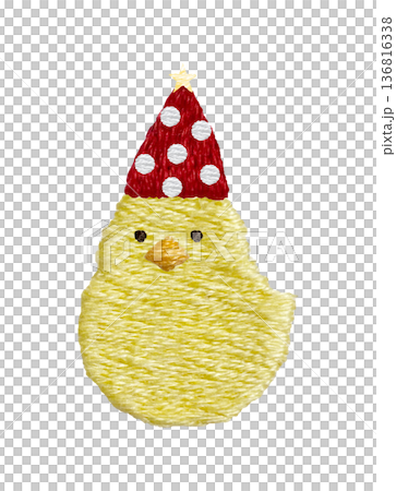 [Sitting Party Chick] Hand-embroidered illustration material 136816338