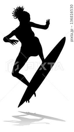 Woman Surfer Surfboard Female Surfer Silhouette Woman Surfer Surfboard Female Surfer Silhouette 136816530